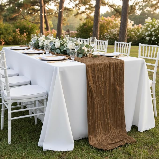 3 Pack Light Brown Cheesecloth Table Runner 120 Inch Boho Wedding Decor | - Image 8