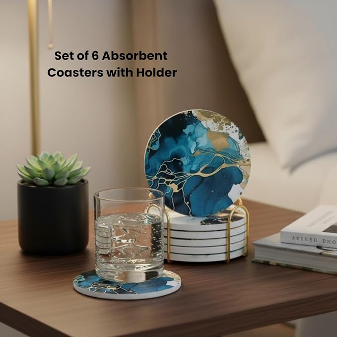 Ceramic Marble Coasters Set of 6, Absorbent Drink Coasters - Image 10