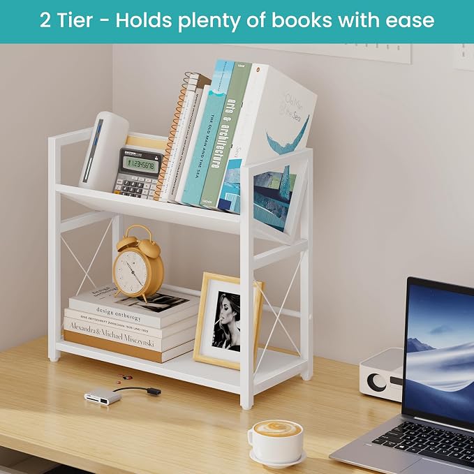 ELITEROO Desktop Bookshelf Organizer, 2 Tier Wood Desk Shelf - Image 4