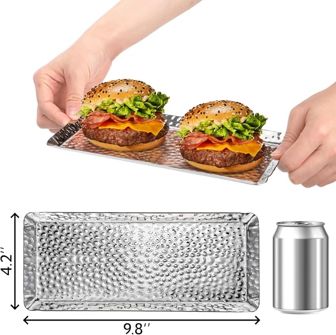 4 Pcs Hammered Silver Tray, Small Stainless Steel Appetizer Platter | 9.8 Inch - Image 5