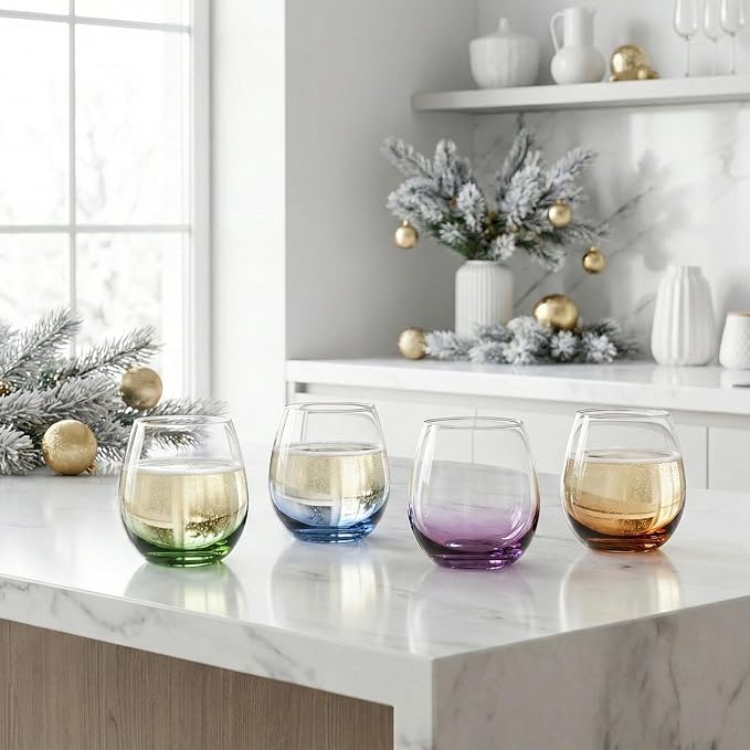 ColoVie Stemless Wine Glasses set of 6, Colored Cocktail Cups, Party Glass | - Image 6