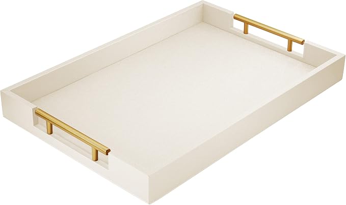 ATZYmolin 17"x12" Leather Serving Tray, Polished Metal Handles, Coffee Table by ATZYmolin