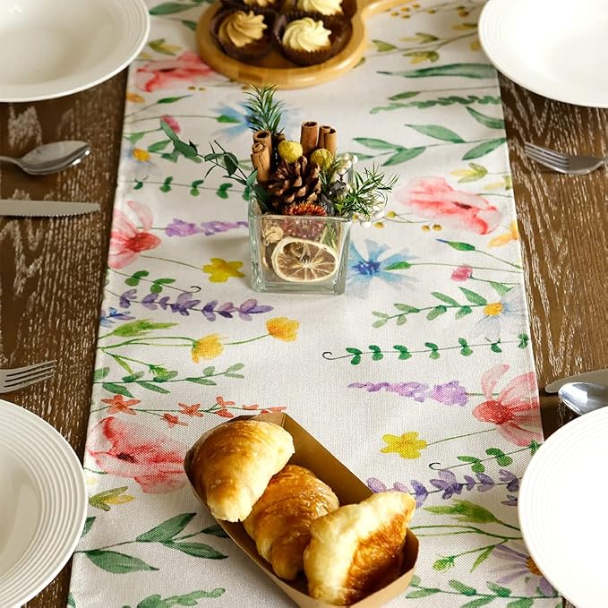 Spring Table Runner 13x90 Inch Watercolor Wild Flower Farmhouse Rustic Holiday - Image 6