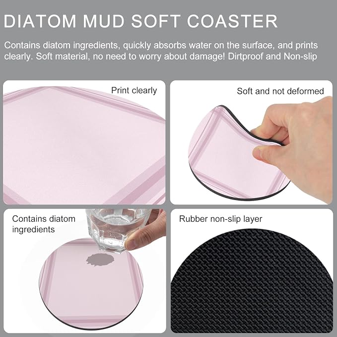 Pink Grid Coasters Set of 4 Absorbent Coasters - Image 5