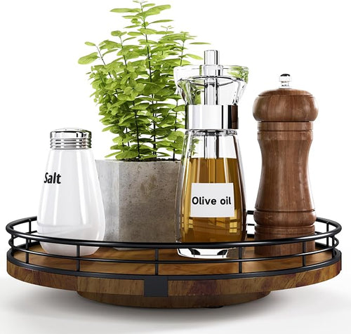 AMH 10-Inch Farmhouse Oak Lazy Susan Cabinet Organizer, Walnut Finish | Smooth by AMH