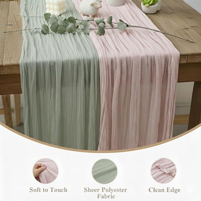 Cheesecloth Table Runner 10 Pack Sage Green and Dusty Pink, Boho Gauze Table - Image 6