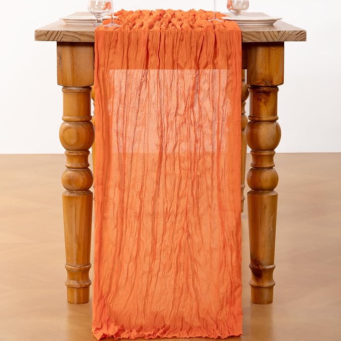 DeZerlor Orange Cheesecloth Table Runners 4 Pack Summer Boho Runners | - Image 4