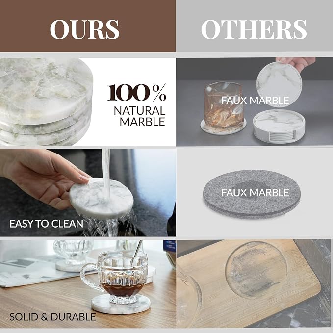 Marble Coaster Set of 4, Round White Coasters, Heat Resistant Coaster - Image 6