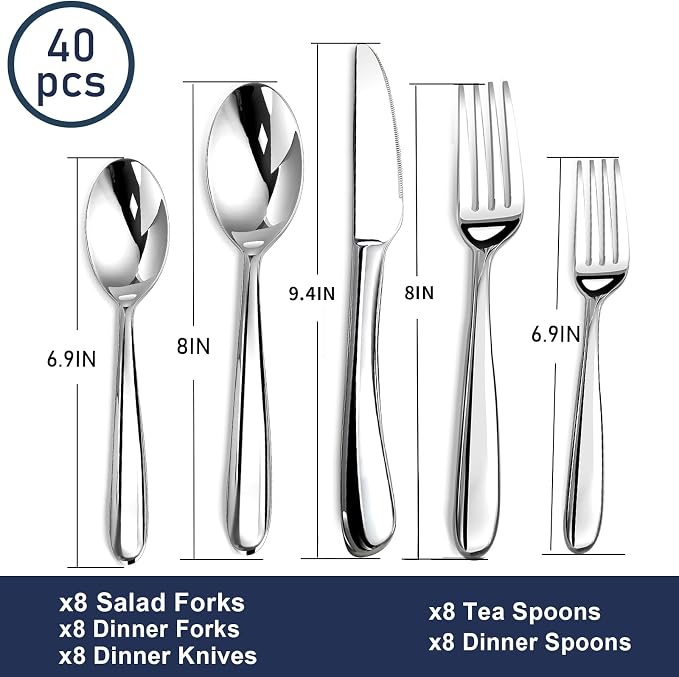 Heavy Duty Silverware Set for 8, Stainless Steel Flatware Cutlery Set | Heavy - Image 5