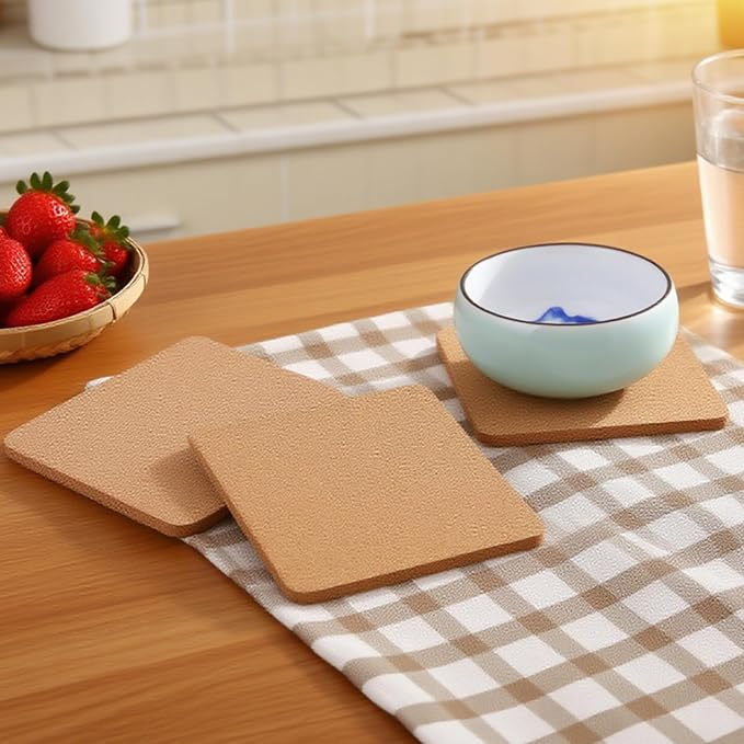 Tebery 30 Pack 4 Inch Square Cork Coasters, 0.2'' Thick Absorbent Drink Pads - Image 7