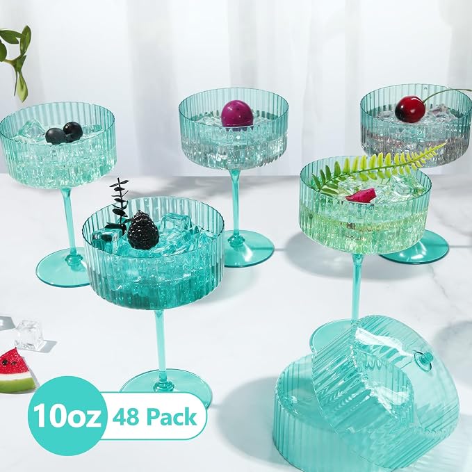 Jingmore 48 Pcs Ribbed Martini Glasses 10 oz Disposable Plastic Vintage Ribbed - Image 3