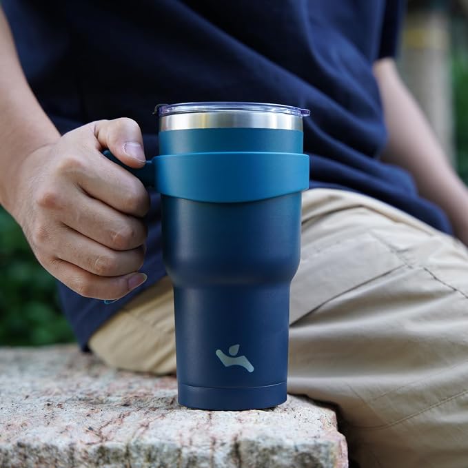 Konokyo 30 oz Tumbler with Handle and Straw, Insulated Travel Mug | Army Green; - Image 6