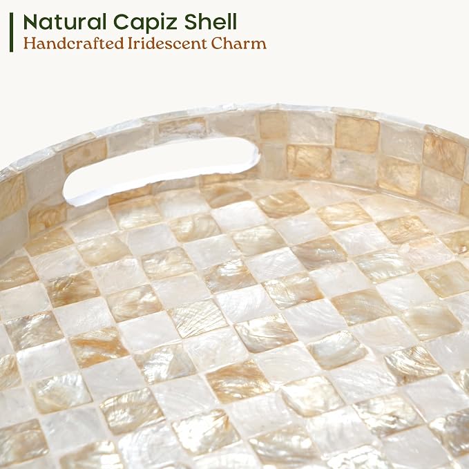 12.6" Decorative Capiz Shell Round Tray - Image 2