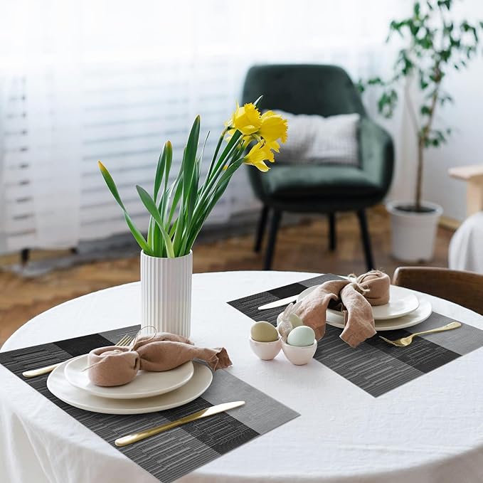 HeloHo Black Placemats Set of 4 Heat-Resistant Washable Place Mats Non-Slip - Image 4