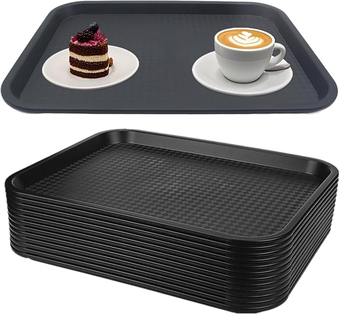 12 Pack Cafeteria Trays, 13 x 10 Inch Plastic Fast Food Serving Trays, by Zentriqllaforyourhome
