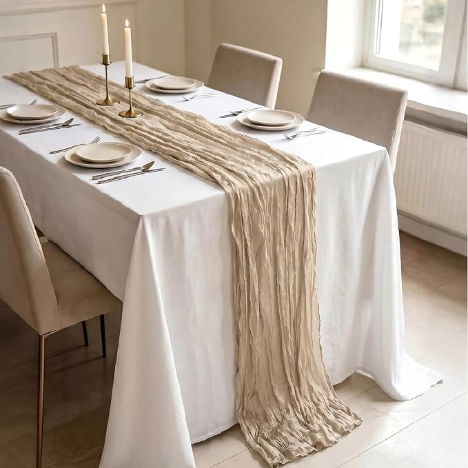 3 Pack Beige Cheesecloth Table Runner 21 x 120 Inch Boho Gauze Sheer Table - Image 3