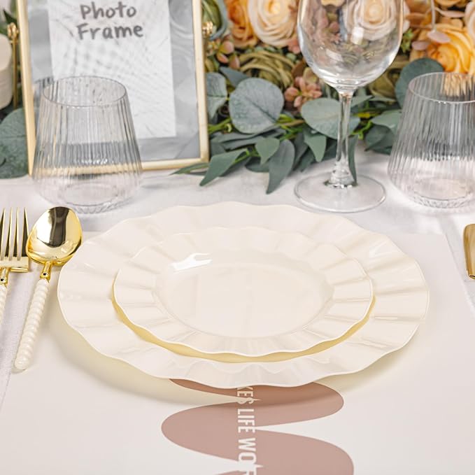 60 Pcs Ivory Plates, Wave Edge Design Disposable Plastic Plates | Disposable - Image 4