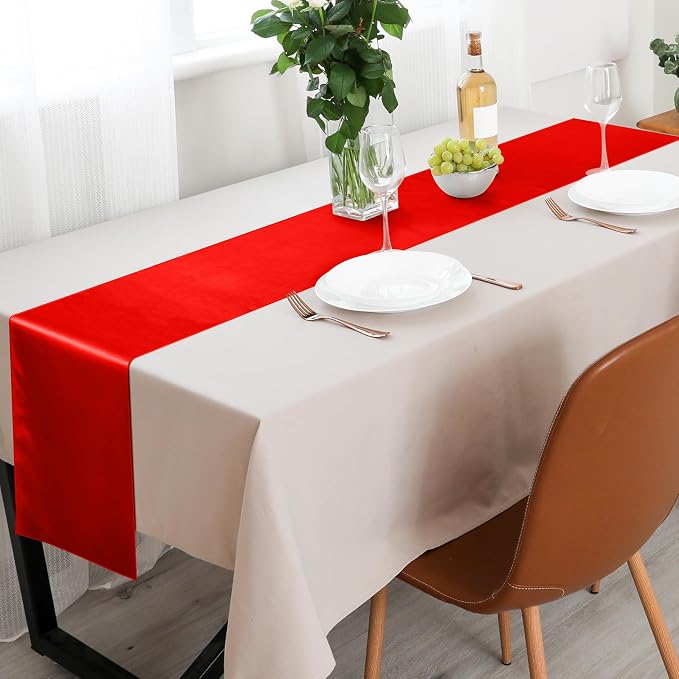 Aneco 16 Pack Satin Table Runner 12 x 108 Inch Red Long Wedding Satin Silk - Image 7