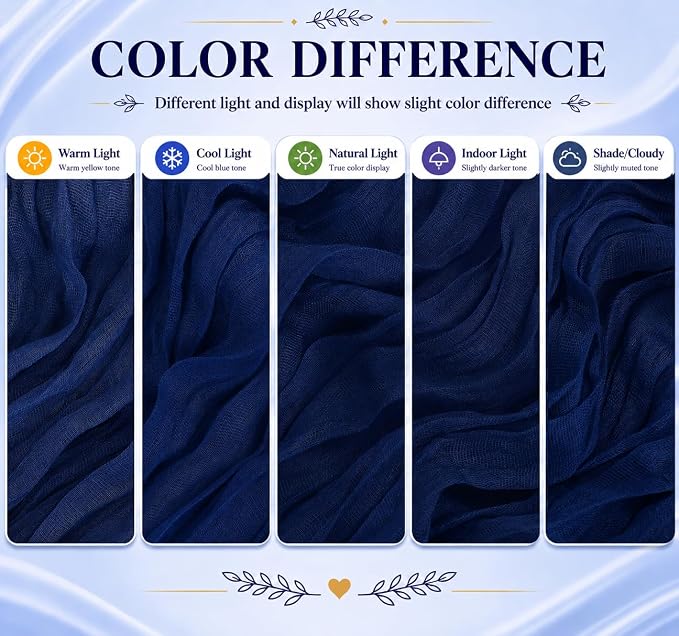 2 Pack Navy Blue Cheesecloth Table Runner 17x108 Inch Boho Rustic Semi Sheer - Image 6