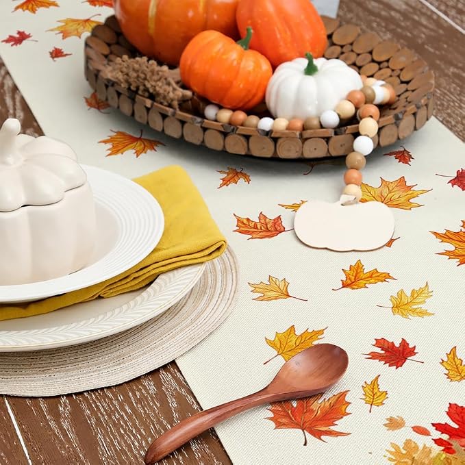 Fall Table Runner 13 x 48 Inch, Maple Leaves Autumn Farmhouse Decor - Image 5