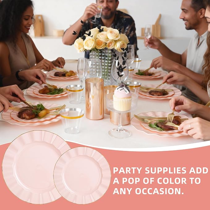 175PCS Pink Plastic Dinnerware Set, Wavy Plates - Image 8