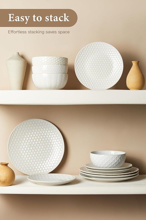 24 Piece Dinnerware Sets for 8, Premium Stoneware Plates and Bowls Sets - Image 6