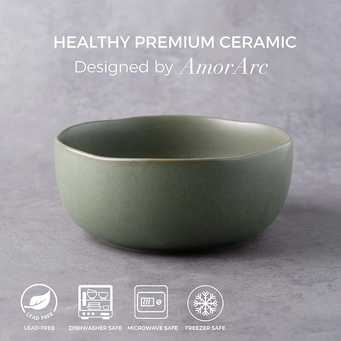 AmorArc Stoneware Cereal Bowls for Kitchen, 28oz Large Ceramic Soup Bowls Set - Image 6