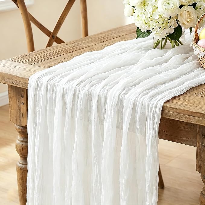 White Table Runner, 10FT Ivory White Cheesecloth Boho Gauze Table Runner by Miucat