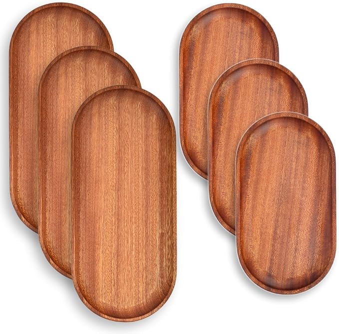 6 Pack Solid Wood Serving Platters and Trays of Natural Wood - Image 6