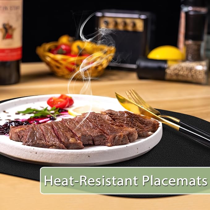 Placemats for Dining Table Set of 8 Non-Slip, Heat Resistant Oval Leather - Image 2