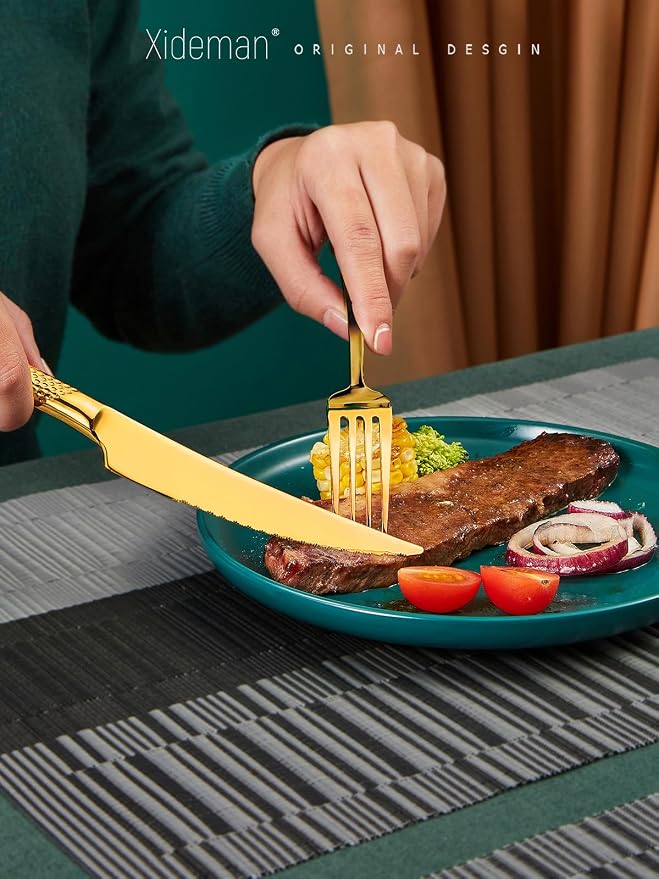 16-Piece Luxury Gold Hammered 18/10 Stainless Steel Silverware Set | Ultra - Image 7