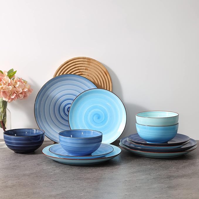 Selamica Ceramic Dinnerware Sets, 12 Pieces Plates and Bowls Sets, Scratch - Image 5