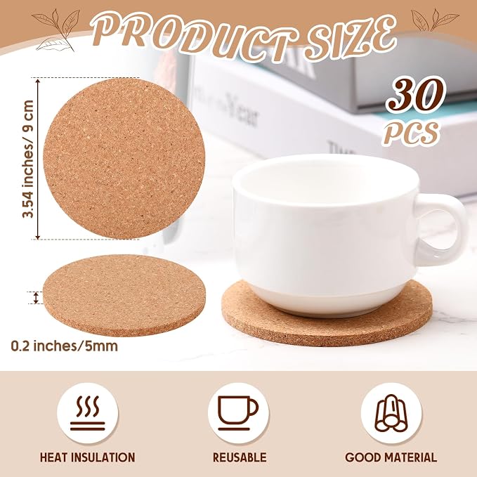 Pinkunn 30 Pcs Cork Coasters Bulk - Image 2