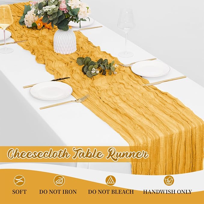 8 Pack Gold Cheesecloth Table Runners 20x120 Inch Gauze Table Runner 10FT - Image 6