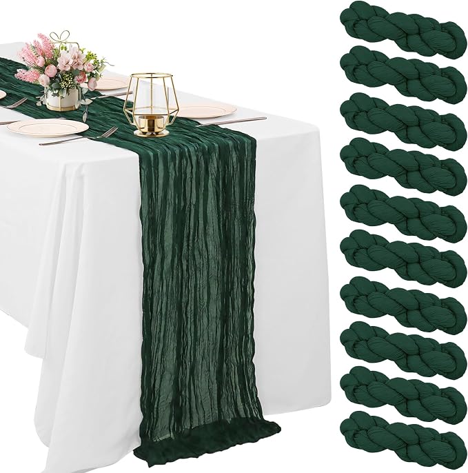 10 Pack Dark Green Cheesecloth Table Runner 6FT Boho Gauze Fabric Table Runner by HAISIWLKJ