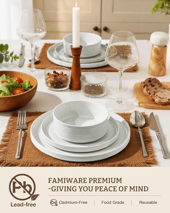 Stoneware Dinnerware Set for 4, Plates and Bowls - Image 3