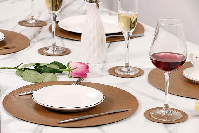Set of 8 PU Leather Placemats, Waterproof Coffee Coasters, Kitchen Table Mats - Image 6