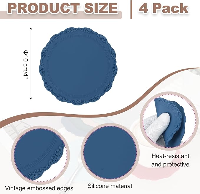 uxcell Set of 4 Round Silicone Coaster, Dark Blue - Image 2