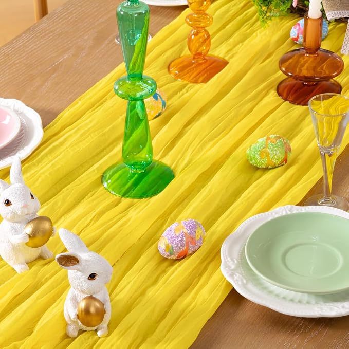 DeZerlor Lemon Yellow Cheesecloth Table Runners 4 Pack Summer Boho Runners | - Image 2