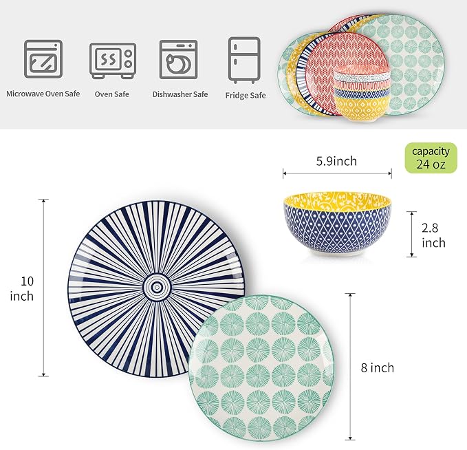 Selamica Ceramic Dinnerware Sets, 12-Pieces Plates and Bowls Sets, Scratch - Image 2