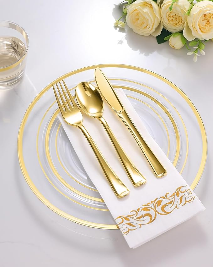 700 Pieces Clear Gold Disposable Dinnerware Set - Image 3
