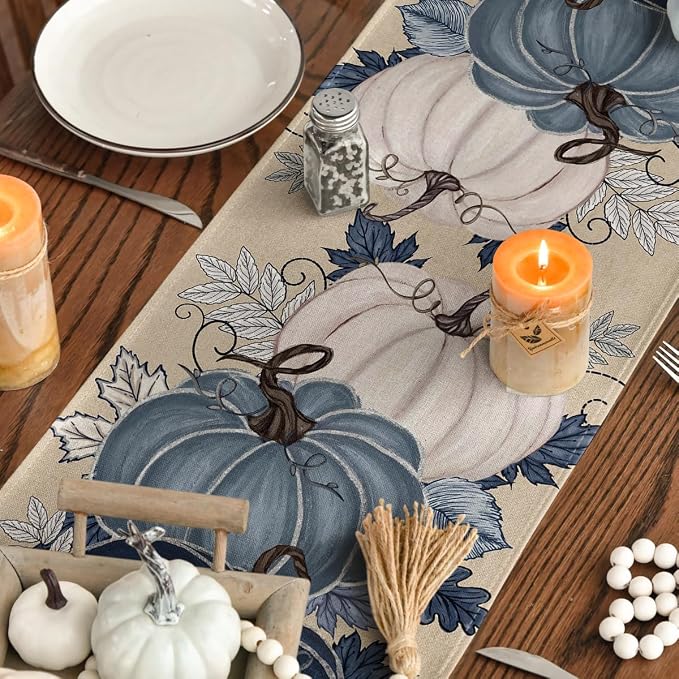 Artoid Mode 210 GSM Fall Table Runner 13x90 Inch Home Party Decor | Blue and - Image 4