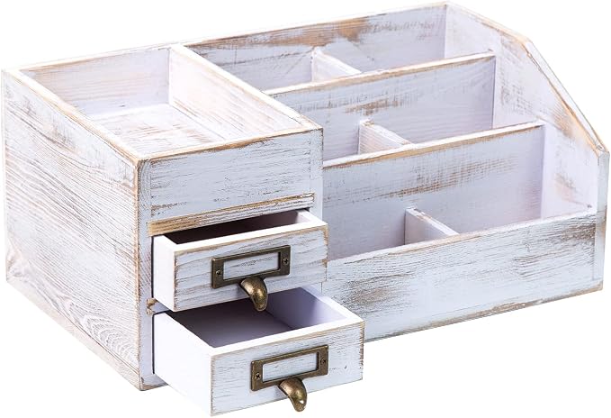 Distressed Rustic Wooden Office Desktop Organizer Shelf Tabletop Home Organizer - Image 3