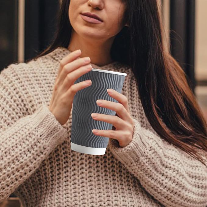 Clawsoff 90 Pack 16 oz Coffee Cups Disposable Insulated Paper Cup Gray | - Image 6