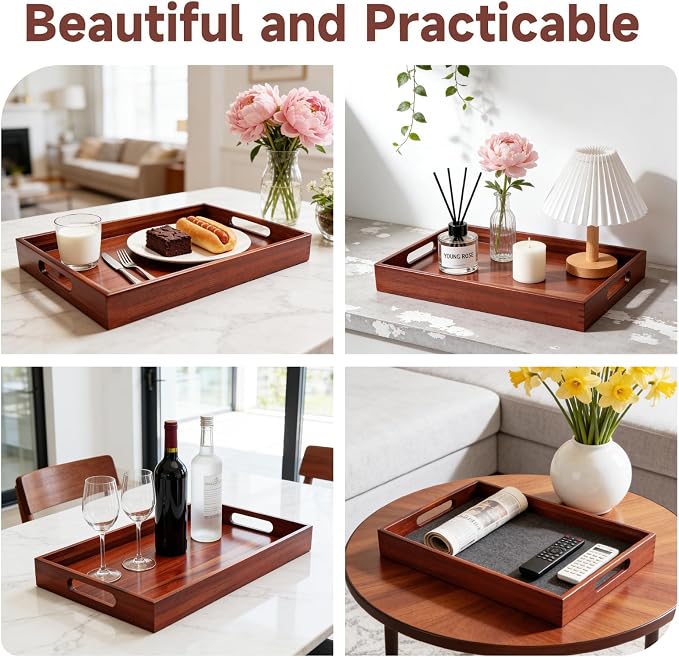 17 x 12 Inch Acacia Wood Large Serving Tray - Image 5