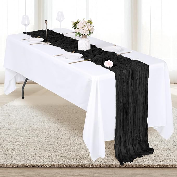 6 Pack Black Cheesecloth Table Runner 17x108 Inch Semi Sheer Boho Gauze Cheese - Image 4