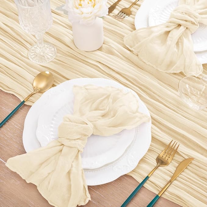 Beige Cheese Cloth Table Runner 10ft Sheer Rustic Gauze Table Decor | - Image 4
