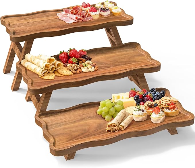 Acacia Wood 3 Tier Cupcake Stand, Serving Tray by Unknown