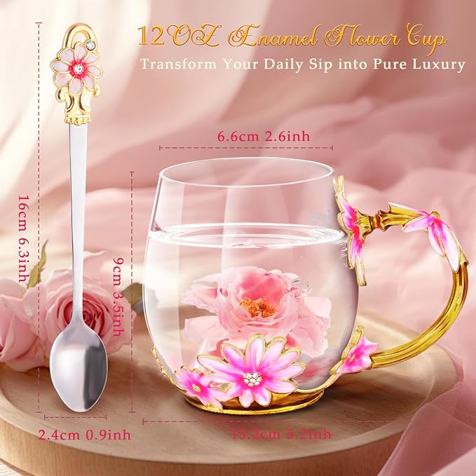 Women Glass Tea Coffee Pretty Cup Set Cute Mug You Are My Sunshine Sunflower - Image 6