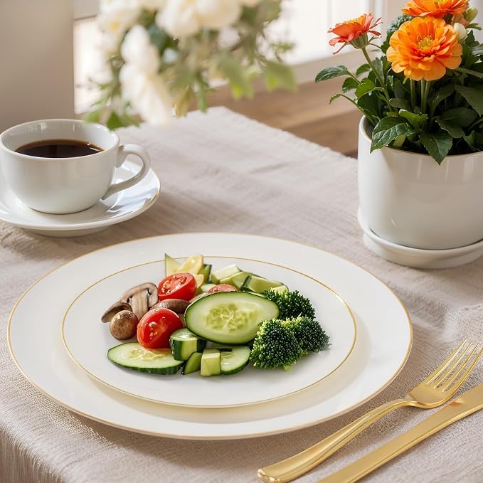 Nervure 100PCS Ivory and Gold Plastic Plates 10.25″ Disposable Dinner Plate | - Image 4